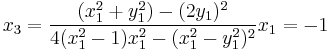 x_3 = \frac{(x_1^2%2B y_1^2) - (2 y_1)^2}{4(x_1^2-1)x_1^2 - (x_1^2-y_1^2)^2}x_1 = -1