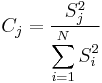 C_j =  \frac{S_j^2}{\displaystyle \sum_{i=1}^N S_i^2}