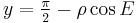 y = \tfrac{\pi}{2} - \rho \cos E \,