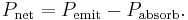 P_\mathrm{net}=P_\mathrm{emit}-P_\mathrm{absorb}. \, 