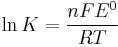 \ln K= \frac{nFE^0}{RT}