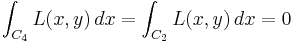  \int_{C_4} L(x,y)\, dx = \int_{C_2} L(x,y)\, dx = 0