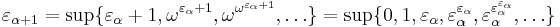 \varepsilon_{\alpha %2B 1} = \sup\{\varepsilon_\alpha %2B 1, \omega^{\varepsilon_\alpha %2B 1}, \omega^{\omega^{\varepsilon_\alpha %2B 1}}, \dots\} = \sup\{0, 1, \varepsilon_\alpha, \varepsilon_\alpha^{\varepsilon_\alpha}, \varepsilon_\alpha^{\varepsilon_\alpha^{\varepsilon_\alpha}}, \dots\}