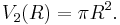 V_2(R) = \pi R^2. \,