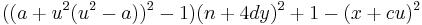  ((a %2B u^2(u^2 - a))^2 - 1)(n %2B 4dy)^2 %2B 1 - (x %2B cu)^2 