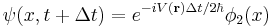 \psi(x,t %2B \Delta t) = e^{-i V(\mathbf{r}) \Delta t / 2 \hbar}\phi_{2}(x) 