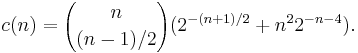 c(n)={n\choose (n-1)/2}(2^{-(n%2B1)/2} %2B n^2 2^{-n-4}).