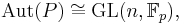 \mathrm{Aut}(P)\cong\mathrm{GL}(n,\mathbb{F}_p),