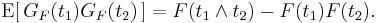 
    \mathrm{E}[\,G_F(t_1)G_F(t_2)\,] = F(t_1\wedge t_2) - F(t_1)F(t_2).
  