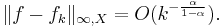 \|f-f_k\|_{\infty,X}=O(k^{-\frac{\alpha}{1-\alpha}}).