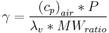   \gamma =\frac{ \left( c_p \right)_{air} *  P }{ \lambda_v * MW_{ratio} } 