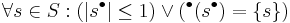 \forall s\in S: (|s^\bullet|\leq 1) \vee ({}^\bullet (s^\bullet)=\{s\})