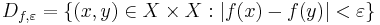 D_{f,\varepsilon} = \{(x,y)\in X\times X�: |f(x) - f(y)| < \varepsilon\}