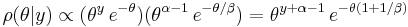  \rho(\theta|y) \propto  (\theta^{y}\, e^{-\theta}) (\theta^{\alpha-1}\, e^{-\theta / \beta}) = \theta^{y%2B \alpha -1}\, e^{- \theta (1%2B1 / \beta)} 