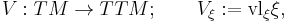 
V:TM\to TTM; \qquad V_\xi�:= \operatorname{vl}_\xi\xi,
