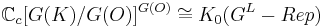  \mathbb C_c [  G(K) / G(O) ]^{G(O)} \cong K_0(G^L-Rep)