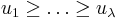 u_1 \geq \dots \geq u_\lambda