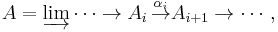  A = \varinjlim \cdots \rightarrow A_i \, \stackrel{\alpha_i}{\rightarrow} A_{i%2B1} \rightarrow \cdots ,