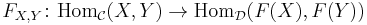 F_{X,Y}\colon\mathrm{Hom}_{\mathcal C}(X,Y)\rightarrow\mathrm{Hom}_{\mathcal D}(F(X),F(Y))