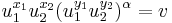 {u}_{1}^{x_1} u_{2}^{x_2} ({u}_{1}^{y_1} u_{2}^{y_2})^{\alpha} = v \,