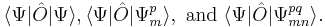  \langle\Psi|\hat{O}|\Psi\rangle, \langle\Psi|\hat{O}|\Psi_{m}^{p}\rangle,\ \mathrm{and}\ \langle\Psi|\hat{O}|\Psi_{mn}^{pq}\rangle.