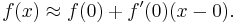  f(x) \approx f(0) %2B f'(0)(x - 0).