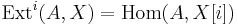 \operatorname{Ext}^i(A, X) = \operatorname{Hom}(A, X[i])