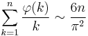 \sum_{k=1}^{n} \frac {\varphi (k)} {k} \sim \frac{6n}{\pi^2}\!