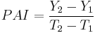 PAI= \frac {Y_2-Y_1} {T_2-T_1} 