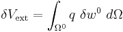 
    \delta V_{\mathrm{ext}} = \int_{\Omega^0} q~\delta w^0~d\Omega
 