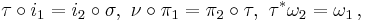  \tau \circ  i_1 = i_2 \circ \sigma, \ \nu \circ \pi_1 = \pi_2 \circ \tau, \ \tau^*\omega_2 = \omega_1 \, , 