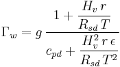 \Gamma_w = g\, \frac{1 %2B \dfrac{H_v\, r}{R_{sd}\, T}}{c_{p d} %2B \dfrac{H_v^2\, r\, \epsilon}{R_{sd}\, T^2}}