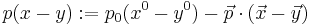 p(x-y):= p_0(x^0-y^0) - \vec{p} \cdot (\vec{x}-\vec{y})