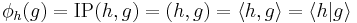  \phi_h(g) = \mbox{IP}(h,g) = (h,g) = \langle h,g \rangle  = \langle h|g \rangle 