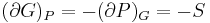  (\partial G)_P=-(\partial P)_G=-S