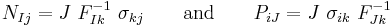 
  N_{Ij} = J~F_{Ik}^{-1}~\sigma_{kj} \qquad \text{and} \qquad
  P_{iJ} = J~\sigma_{ik}~F^{-1}_{Jk}
