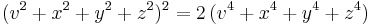 (v^2%2Bx^2%2By^2%2Bz^2)^2=2\,(v^4%2Bx^4%2By^4%2Bz^4) 