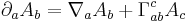 \partial_a A_b = \nabla_a A_b %2B \Gamma^c_{ab} A_c