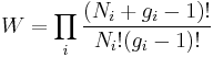 W=\prod_i \frac{(N_i%2Bg_i-1)!}{N_i!(g_i-1)!}