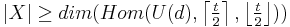 |X| \geq dim(Hom(U(d),\left\lceil\tfrac{t}2\right\rceil,\left\lfloor\tfrac{t}2\right\rfloor))