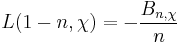 L(1-n, \chi) = -\frac{B_{n,\chi}}{n}