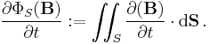 \frac{\partial\Phi_S{(\mathbf B)}}{\partial t}:=\iint_S\frac{\partial{ (\mathbf B)}}{\partial t}\cdot\rm d\mathbf S\,.