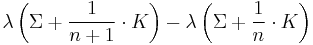 \lambda\left(\Sigma%2B\frac{1}{n%2B1}\cdot K\right)-\lambda\left(\Sigma%2B\frac{1}{n}\cdot K\right)