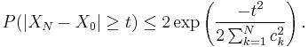 P(|X_N - X_0| \geq t) \leq 2\exp\left ({-t^2 \over 2 \sum_{k=1}^N c_k^2} \right). 