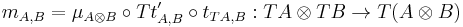 m_{A,B}=\mu_{A\otimes B}\circ Tt'_{A,B}\circ t_{TA,B}:TA\otimes TB\to T(A\otimes B)