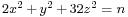 \scriptstyle 2x^2 \,%2B\, y^2 \,%2B\, 32z^2 \;=\; n