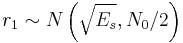 r_1 \sim{} N\left(\sqrt{E_s},N_{0}/2\right)