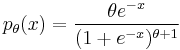  p_\theta(x) = \frac{ \theta e^{-x} }{(1 %2B e^{-x})^{\theta %2B 1} } 