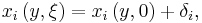 x_{i}\left(  y,\xi\right) =x_{i}\left(  y,0\right)  %2B\delta_{i},