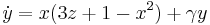 \dot{y} = x (3z %2B 1 - x^2) %2B \gamma y \, 